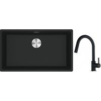 Franke Maris MRG 110-72 zlewozmywak 72x40 cm Fragranite czarny mat z baterią kuchenną Lina onyx (1250687260, 1150626055)