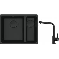 Franke Maris MRG 160-34-15SBR zlewozmywak 52x40 cm Fragranite czarny mat z baterią kuchenną Lina czarny mat (1250697755, 1150712435)