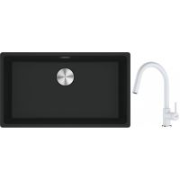 Franke Maris MRG 110-72 zlewozmywak 72x40 cm Fragranite czarny mat z baterią kuchenną Lina biały polarny (1250687260, 1150626081)