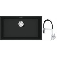 Franke Maris MRG 110-72 zlewozmywak 72x40 cm Fragranite czarny mat z baterią kuchenną Lina chrom/czarny (1250687260, 1150626085)
