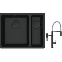 Franke Maris MRG 160-34-15SBR zlewozmywak 52x40 cm Fragranite czarny mat z baterią kuchenną Vital Semi-Pro czarny mat/stal (1250697755, 1200621313)