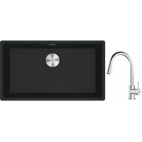 Franke Maris MRG 110-72 zlewozmywak 72x40 cm Fragranite czarny mat z baterią kuchenną Lina chrom (1250687260, 1150693229)