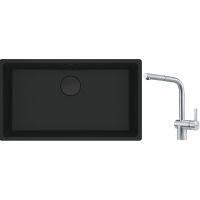 Franke Maris MRG 110-72 zlewozmywak 72x40 cm Fragranite czarny mat z baterią kuchenną Atlas stal szlachetna (1250697757, 1150521439)