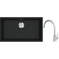 Franke Maris MRG 110-72 zlewozmywak 72x40 cm Fragranite czarny mat z baterią kuchenną Lina chrom (1250687260, 1150693228)