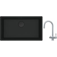 Franke Maris MRG 110-72 zlewozmywak 72x40 cm Fragranite czarny mat z baterią kuchenną Eos stal szlachetna (1250697757, 1200179979)