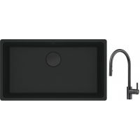 Franke Maris MRG 110-72 zlewozmywak 72x40 cm Fragranite czarny mat z baterią kuchenną Eos czarna stal szlachetna (1250697757, 1150613671)