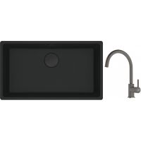 Franke Maris MRG 110-72 zlewozmywak 72x40 cm Fragranite czarny mat z baterią kuchenną Lina kamienny szary (1250697757, 1150626022)