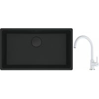Franke Maris MRG 110-72 zlewozmywak 72x40 cm Fragranite czarny mat z baterią kuchenną Lina biały polarny (1250697757, 1150626024)