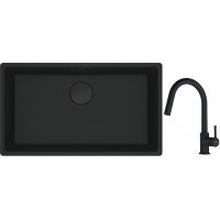 Franke Maris MRG 110-72 zlewozmywak 72x40 cm Fragranite czarny mat z baterią kuchenną Lina czarny mat (1250697757, 1150626053)