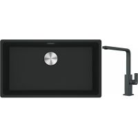 Franke Maris MRG 110-72 zlewozmywak 72x40 cm Fragranite czarny mat z baterią kuchenną Mythos czarna stal szlachetna (1250687260, 1150550441)