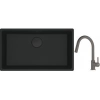 Franke Maris MRG 110-72 zlewozmywak 72x40 cm Fragranite czarny mat z baterią kuchenną Lina kamienny szary (1250697757, 1150626057)