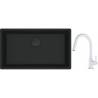 Franke Maris MRG 110-72 zlewozmywak 72x40 cm Fragranite czarny mat z baterią kuchenną Lina biały polarny (1250697757, 1150626081)