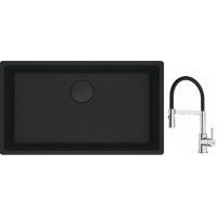 Franke Maris MRG 110-72 zlewozmywak 72x40 cm Fragranite czarny mat z baterią kuchenną Lina chrom/czarny (1250697757, 1150626085)