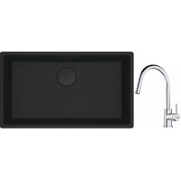 Franke Maris MRG 110-72 zlewozmywak 72x40 cm Fragranite czarny mat z baterią kuchenną Lina chrom (1250697757, 1150693229)
