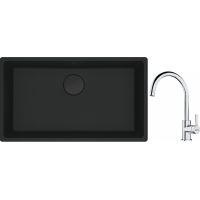 Franke Maris MRG 110-72 zlewozmywak 72x40 cm Fragranite czarny mat z baterią kuchenną Lina chrom (1250697757, 1150693228)