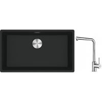 Franke Maris MRG 110-72 zlewozmywak 72x40 cm Fragranite czarny mat z baterią kuchenną Sirius Side chrom (1250687260, 1150668280)