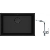 Franke Maris MRG 110-62 zlewozmywak 62x40 cm Fragranite czarny mat z baterią kuchenną Atlas stal szlachetna (1250697758, 1150521439)