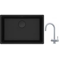 Franke Maris MRG 110-62 zlewozmywak 62x40 cm Fragranite czarny mat z baterią kuchenną Eos stal szlachetna (1250697758, 1200179979)