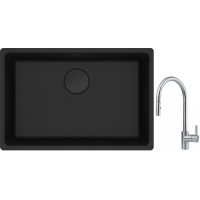 Franke Maris MRG 110-62 zlewozmywak 62x40 cm Fragranite czarny mat z baterią kuchenną Eos stal szlachetna (1250697758, 1150590045)