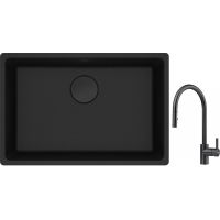Franke Maris MRG 110-62 zlewozmywak 62x40 cm Fragranite czarny mat z baterią kuchenną Eos czarna stal szlachetna (1250697758, 1150613671)