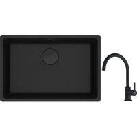 Franke Maris MRG 110-62 zlewozmywak 62x40 cm Fragranite czarny mat z baterią kuchenną Lina czarny mat (1250697758, 1150626019)