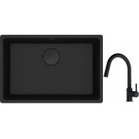 Franke Maris MRG 110-62 zlewozmywak 62x40 cm Fragranite czarny mat z baterią kuchenną Lina onyx (1250697758, 1150626055)