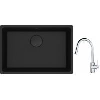 Franke Maris MRG 110-62 zlewozmywak 62x40 cm Fragranite czarny mat z baterią kuchenną Lina chrom (1250697758, 1150693229)