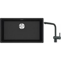 Franke Maris MRG 110-72 zlewozmywak 72x40 cm Fragranite onyx z baterią kuchenną Atlas czarna stal szlachetna (1250687261, 1150550427)