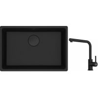 Franke Maris MRG 110-62 zlewozmywak 62x40 cm Fragranite czarny mat z baterią kuchenną Lina czarny mat (1250697758, 1150712435)