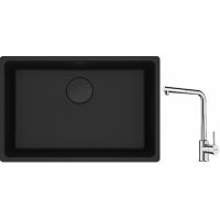 Franke Maris MRG 110-62 zlewozmywak 62x40 cm Fragranite czarny mat z baterią kuchenną Sirius Side chrom (1250697758, 1150668280)