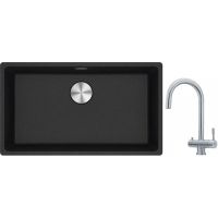 Franke Maris MRG 110-72 zlewozmywak 72x40 cm Fragranite onyx z baterią kuchenną Eos stal szlachetna (1250687261, 1200179979)