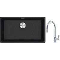 Franke Maris MRG 110-72 zlewozmywak 72x40 cm Fragranite onyx z baterią kuchenną Eos stal szlachetna (1250687261, 1150590045)