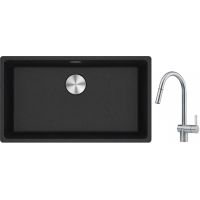 Franke Maris MRG 110-72 zlewozmywak 72x40 cm Fragranite onyx z baterią kuchenną Leda Neo stal szlachetna (1250687261, 1150590047)