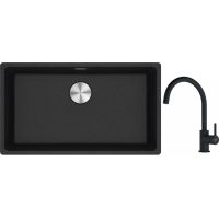 Franke Maris MRG 110-72 zlewozmywak 72x40 cm Fragranite onyx z baterią kuchenną Lina czarny mat (1250687261, 1150626019)