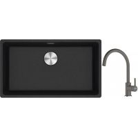 Franke Maris MRG 110-72 zlewozmywak 72x40 cm Fragranite onyx z baterią kuchenną Lina kamienny szary (1250687261, 1150626022)