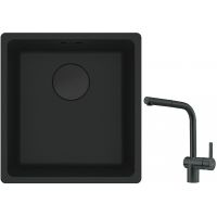 Franke Maris MRG 110-37 zlewozmywak 40x37 cm Fragranit + czarny mat z baterią kuchenną Atlas czarna stal szlachetna (1250697760, 1150550427)