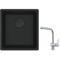 Franke Maris MRG 110-37 zlewozmywak 40x37 cm Fragranit + czarny mat z baterią kuchenną Atlas stal szlachetna (1250697760, 1150521439)