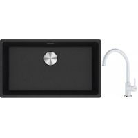 Franke Maris MRG 110-72 zlewozmywak 72x40 cm Fragranite onyx z baterią kuchenną Lina biały polarny (1250687261, 1150626024)