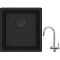 Franke Maris MRG 110-37 zlewozmywak 40x37 cm Fragranit + czarny mat z baterią kuchenną Eos stal szlachetna (1250697760, 1200179979)