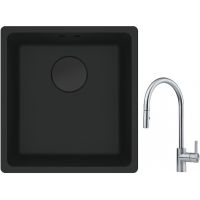 Franke Maris MRG 110-37 zlewozmywak 40x37 cm Fragranit + czarny mat z baterią kuchenną Eos stal szlachetna (1250697760, 1150590045)