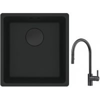 Franke Maris MRG 110-37 zlewozmywak 40x37 cm Fragranit + czarny mat z baterią kuchenną Eos czarna stal szlachetna (1250697760, 1150613671)