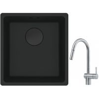 Franke Maris MRG 110-37 zlewozmywak 40x37 cm Fragranit + czarny mat z baterią kuchenną Leda Neo stal szlachetna (1250697760, 1150590047)