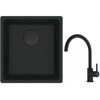 Franke Maris MRG 110-37 zlewozmywak 40x37 cm Fragranit + czarny mat z baterią kuchenną Lina czarny mat (1250697760, 1150626019)