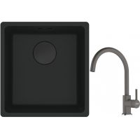 Franke Maris MRG 110-37 zlewozmywak 40x37 cm Fragranit + czarny mat z baterią kuchenną Lina kamienny szary (1250697760, 1150626022)