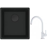 Franke Maris MRG 110-37 zlewozmywak 40x37 cm Fragranit + czarny mat z baterią kuchenną Lina biały polarny (1250697760, 1150626024)