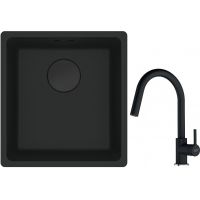 Franke Maris MRG 110-37 zlewozmywak 40x37 cm Fragranit + czarny mat z baterią kuchenną Lina onyx (1250697760, 1150626055)