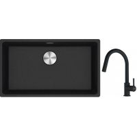 Franke Maris MRG 110-72 zlewozmywak 72x40 cm Fragranite onyx z baterią kuchenną Lina czarny mat (1250687261, 1150626053)