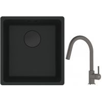 Franke Maris MRG 110-37 zlewozmywak 40x37 cm Fragranit + czarny mat z baterią kuchenną Lina kamienny szary (1250697760, 1150626057)