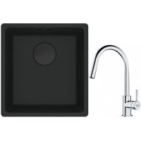 Franke Maris MRG 110-37 zlewozmywak 40x37 cm Fragranit + czarny mat z baterią kuchenną Lina chrom (1250697760, 1150693229)