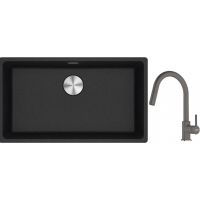 Franke Maris MRG 110-72 zlewozmywak 72x40 cm Fragranite onyx z baterią kuchenną Lina kamienny szary (1250687261, 1150626057)